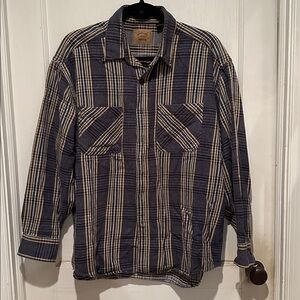 St. John’s Bay Navy and Tan Long Sleeve Plaid Button down flannel - XL